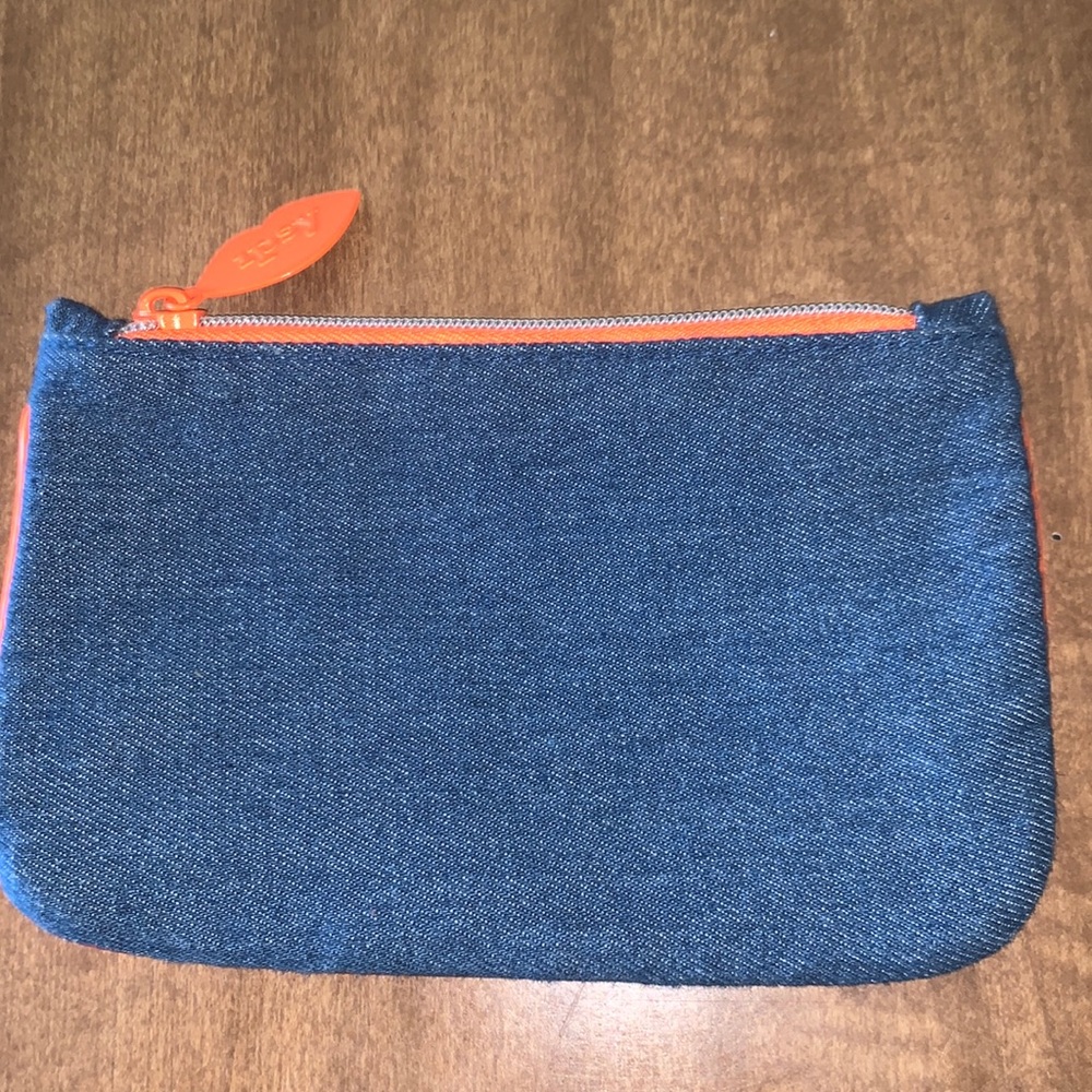 Ipsy Denim & Orange Makeup Bag